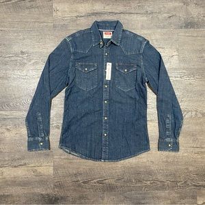 Wrangler NWT Denim Pearl Snap Long Sleeve Button Shirt Sz S